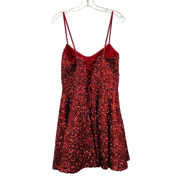 Alyce Paris 3116 A-Line Spaghetti Strap Sequin Short Dress Red Size 12 New - Picture 8 of 11